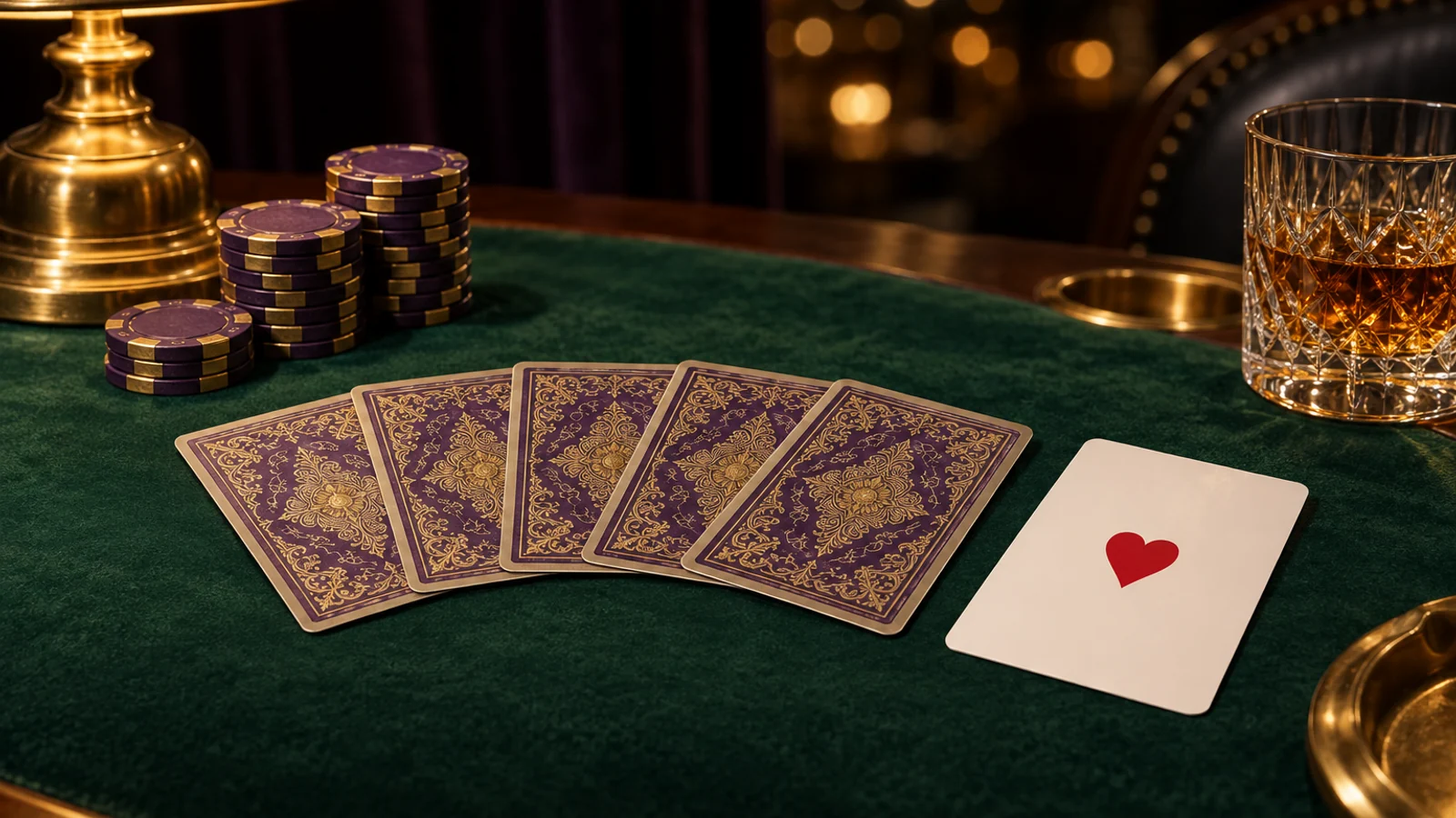 A dealt card table set for a review of Here2Win Casino's licensing and operator details