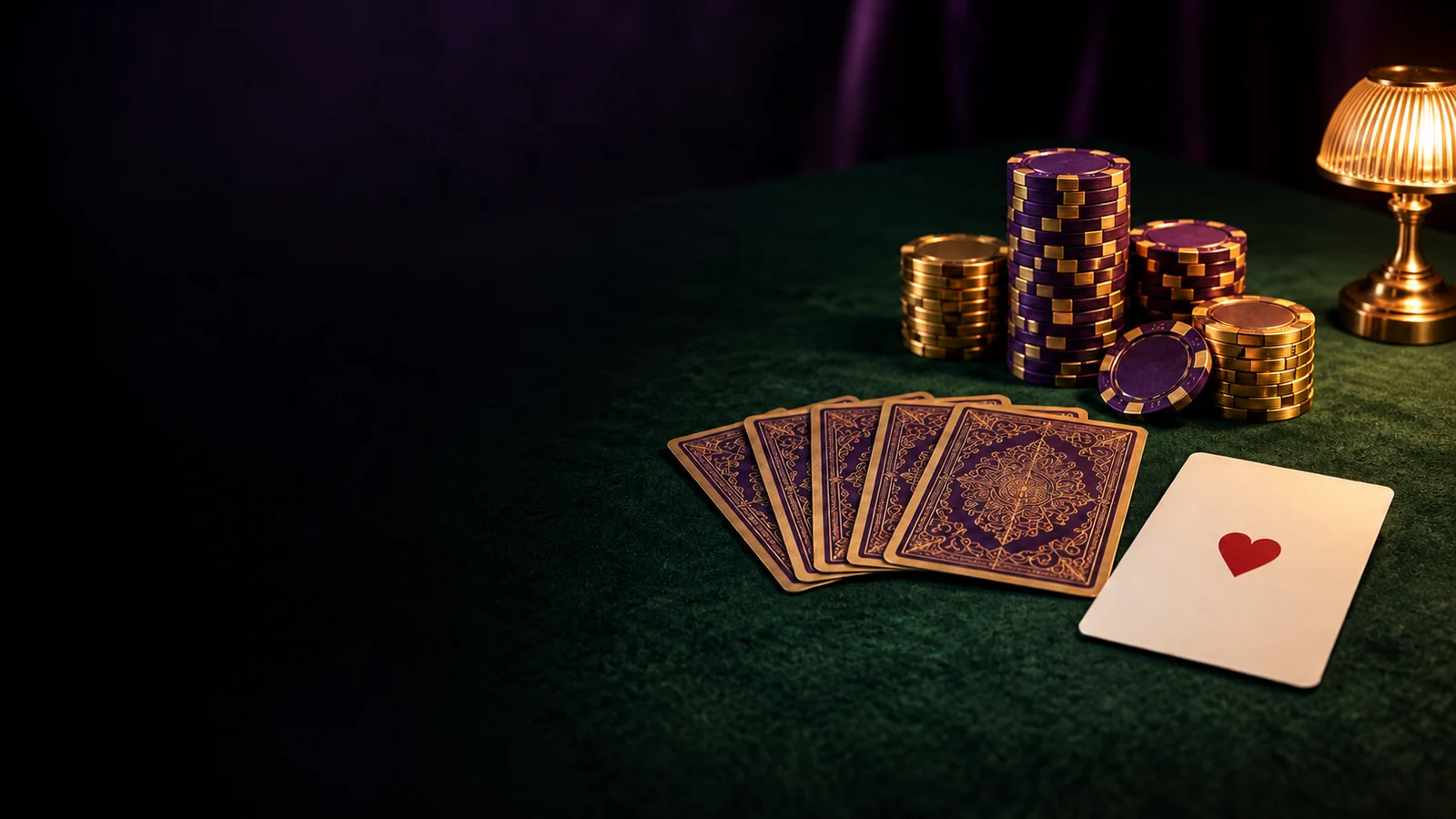 Chips and fanned playing cards spread across green felt