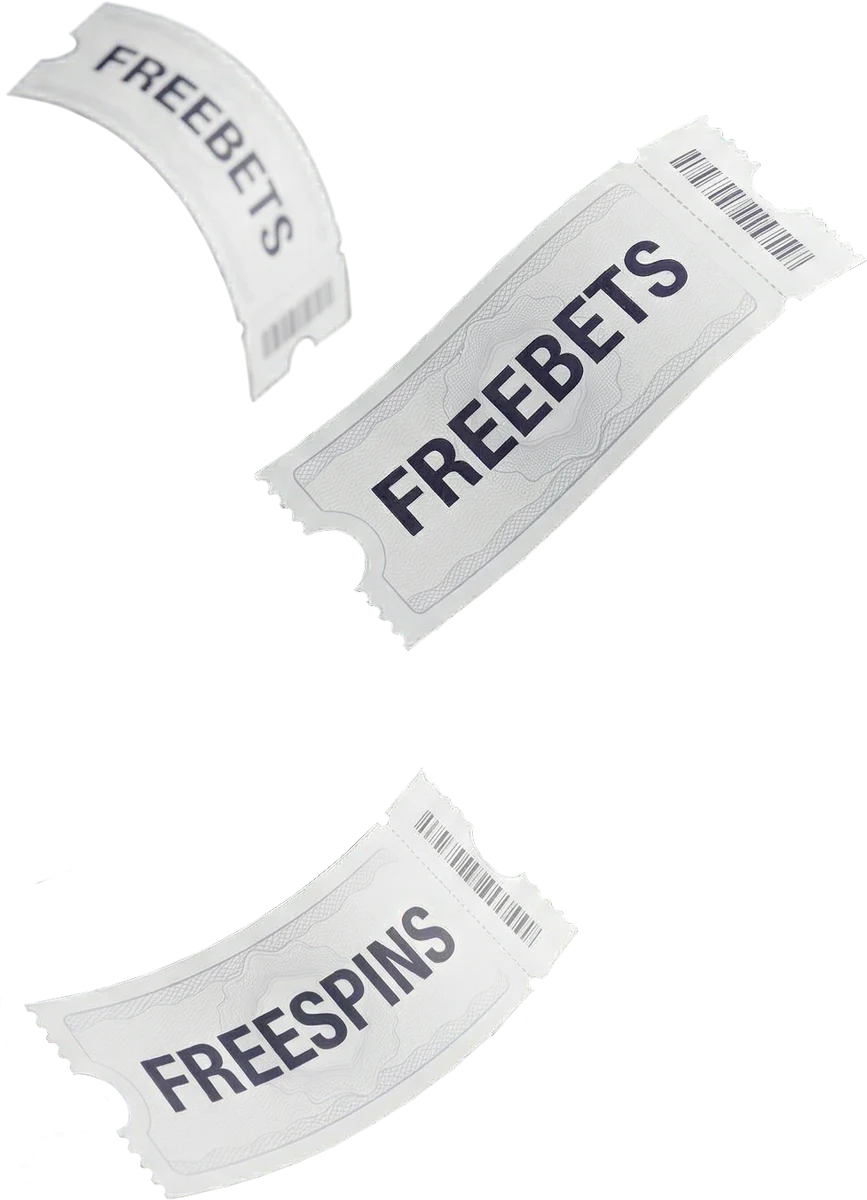 Free bet and free spin tickets scattered like confetti